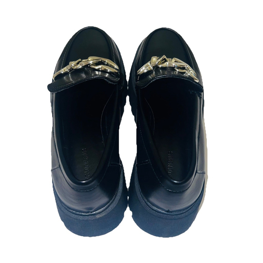 Stradivarius Chunky Lug Sole Loafers Black Gold Chain Platform EU 39/ US 8.5 - Picture 6 of 9